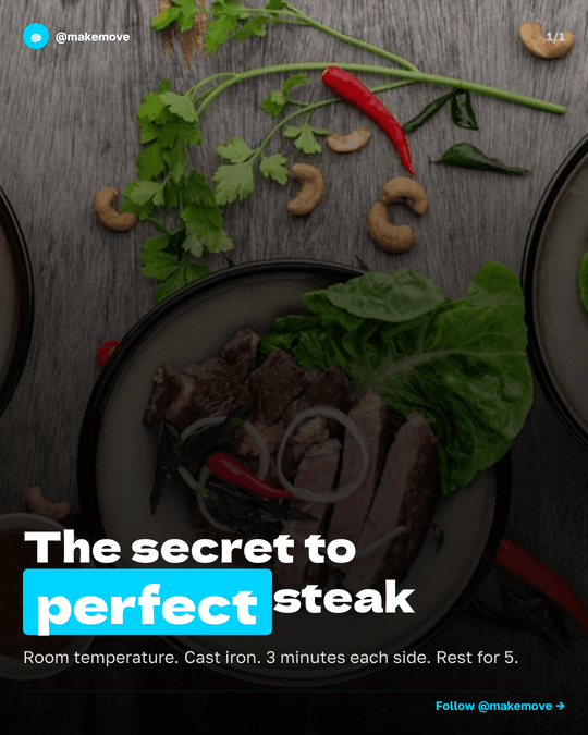 Food photography slide — The secret to perfect steak